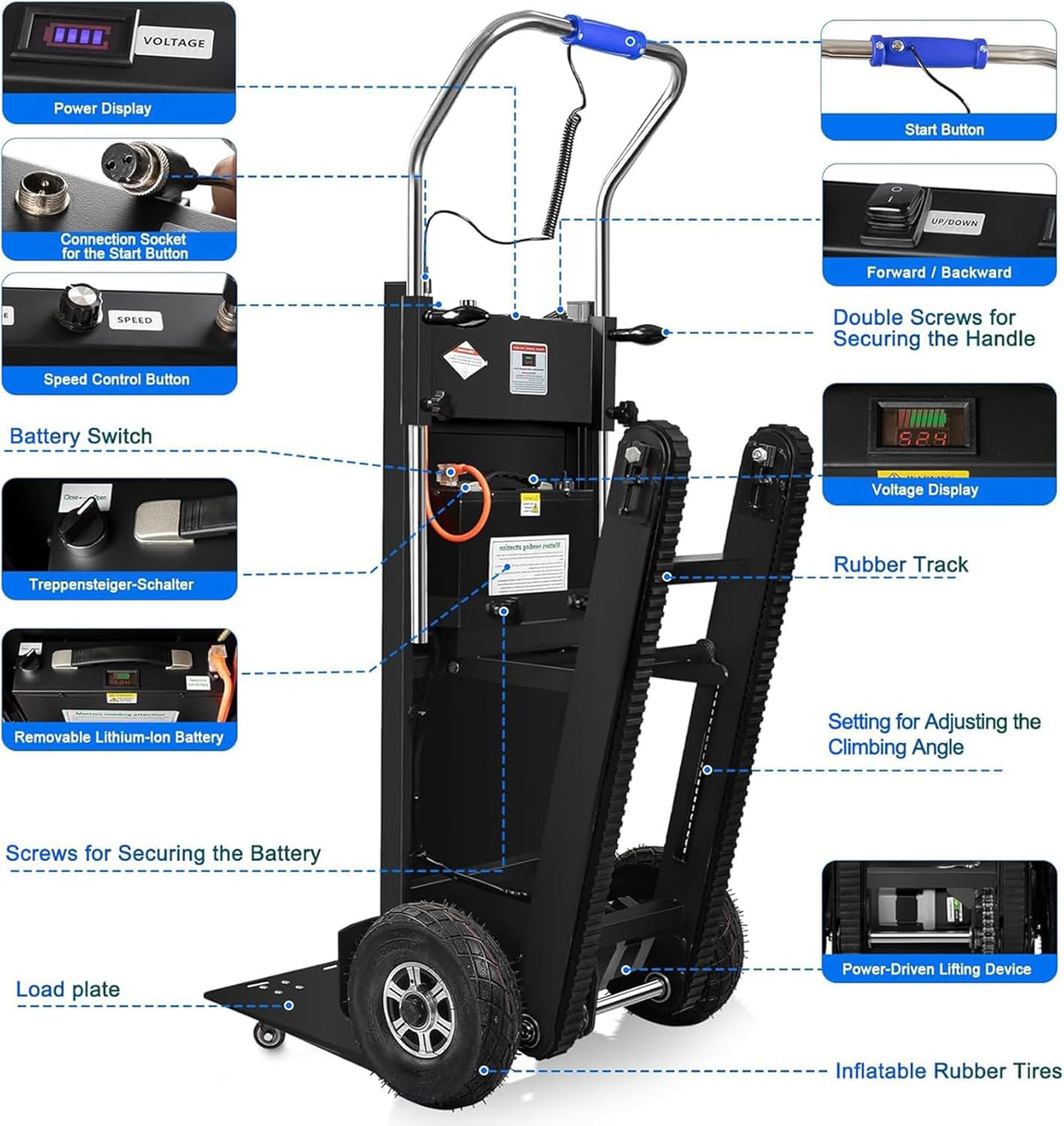 Carro Eléctrico para Subir Escaleras Duradero Carros para Subir Escaleras con Carga Carretilla para Subir Escaleras Eléctrica Portátil Mover Muebles Equipos Pesados,03