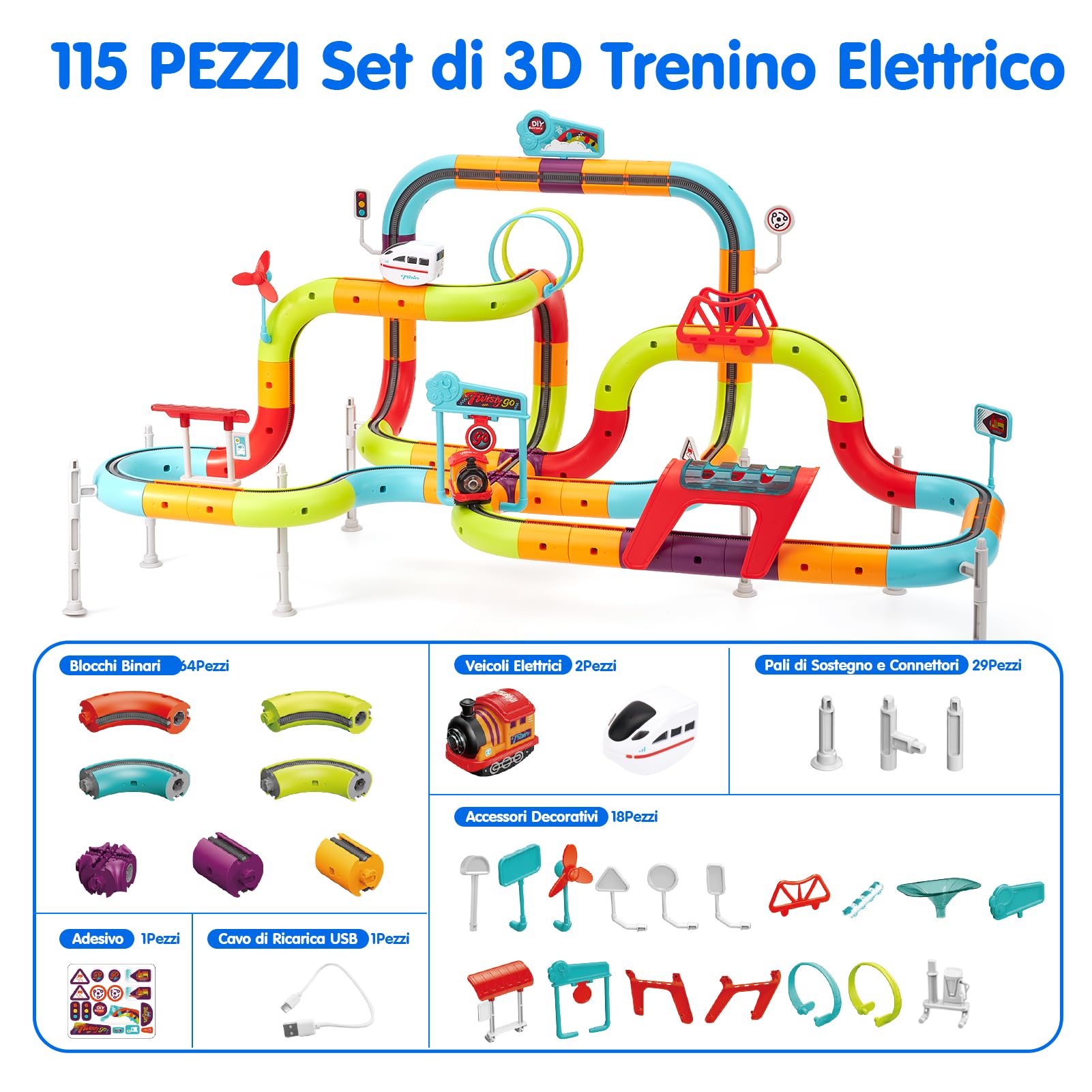 hahaland Pista Macchinine per Bambini 112 PCS, STEM Giochi Bambino 3-6 Anni | 2 Trenino Elettrico, 3D Antigravità Grande Pista, Smontabile e Ricomponibile, Regalo Bambino Maschio