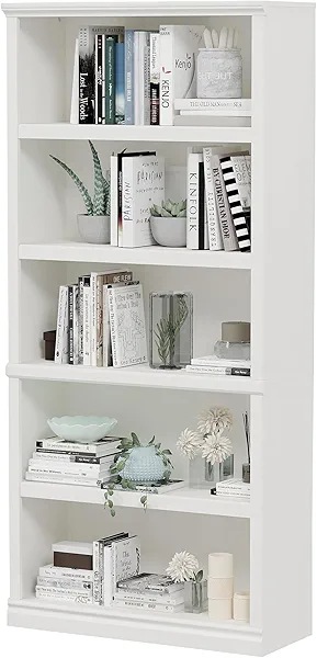 Bevfint 70-Inch Tall White Bookcase, 5 Tiers Shelves Open Storage Bookshelf, 33 in Wide Anti Tipping Indoor Furniture, Book Cases for Home Library Office Bedroom School