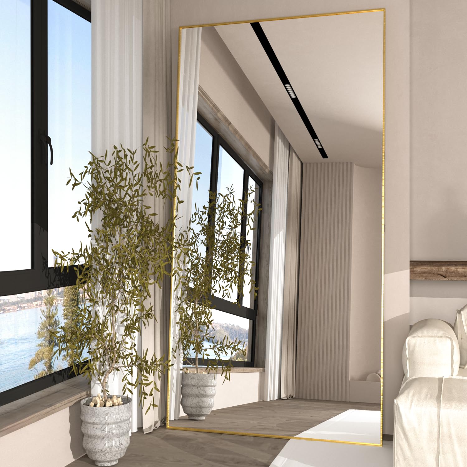 NEUWEABY Full Length Mirror 198x96 cm Floor Mirror Large gold Body Mirrors Rectangle for Bedroom Living Room Standing Hanging or Leaning Against Wall Aluminum Alloy Frame
