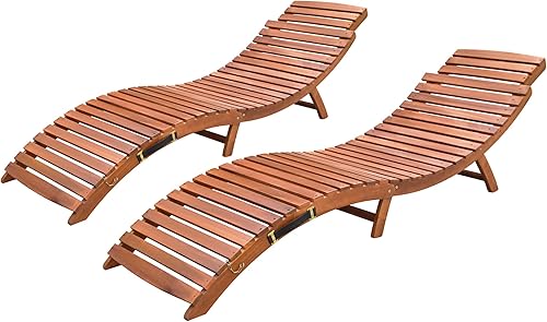 Miniatura 1 de Devoko Tumbona para patio, piscina, sala de estar plegable de madera para exteriores, silla impermeable (2 piezas)