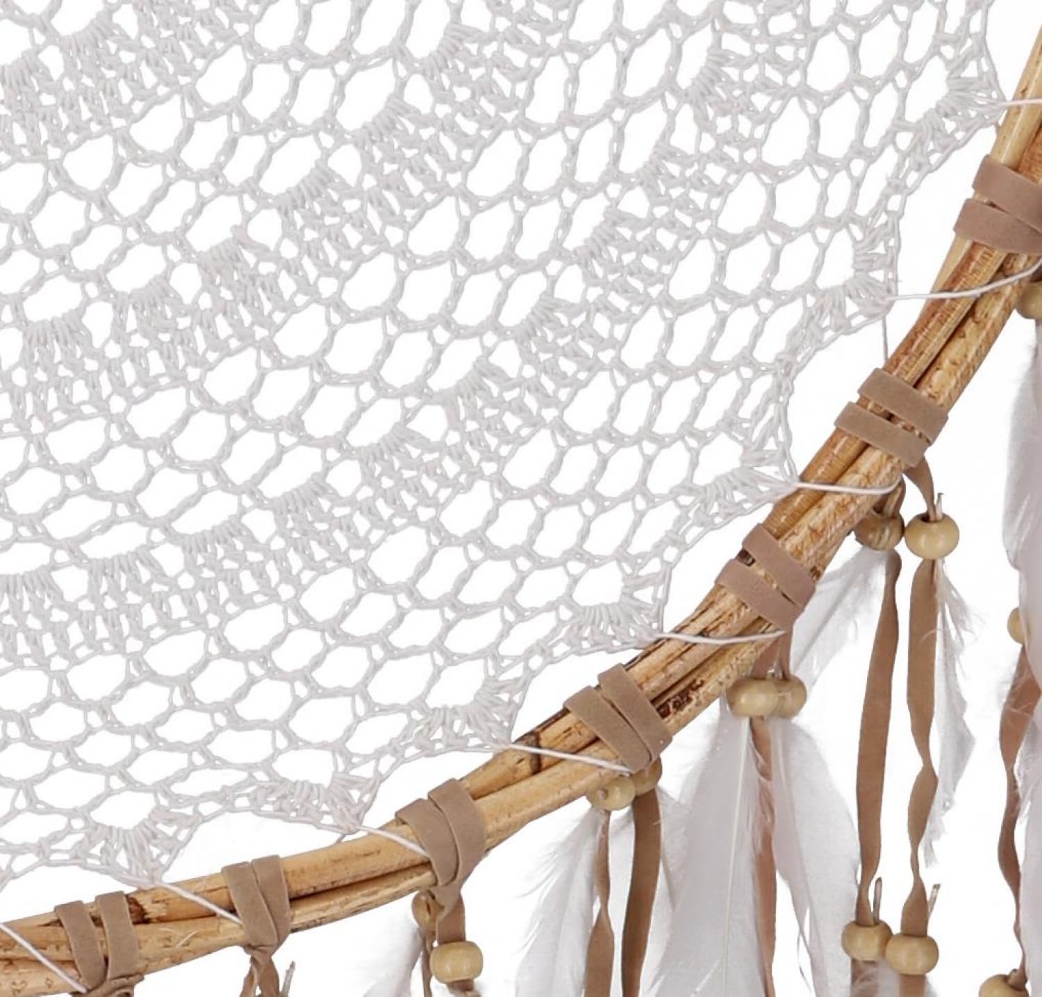 Großer exklusiver Traumfänger mit gehäkeltem Netz und Federn, weiß 50 cm | Riesiger Traumfänger, traditionelles Design, fängt böse Träume, ideal für Schlafzimmer, handgefertigt