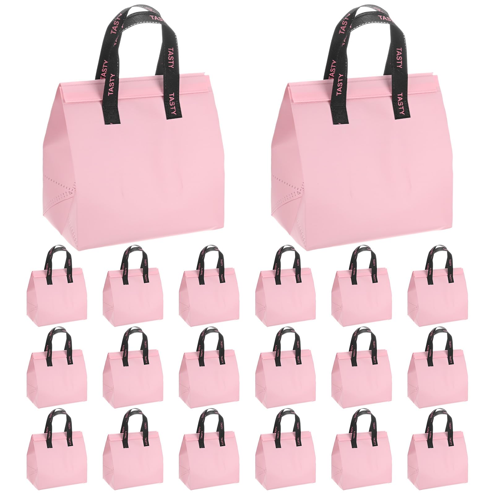 TIXIPEM Insulated Take Away Bags [20PCS] - Bulk Thermal Insulation Food Insulation Cooler Use for Hot Cold Food Frozen Deliver & Fresh Store Grocery Bags - [Tranquil Powder-9.4IN]