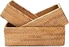 Rattan Storage Baskets, Wicker Baskets for Organizing, Hand Woven Decorative Box for Kitchen Counter, Living Room, Bathroom, Set of 3 Rectangular