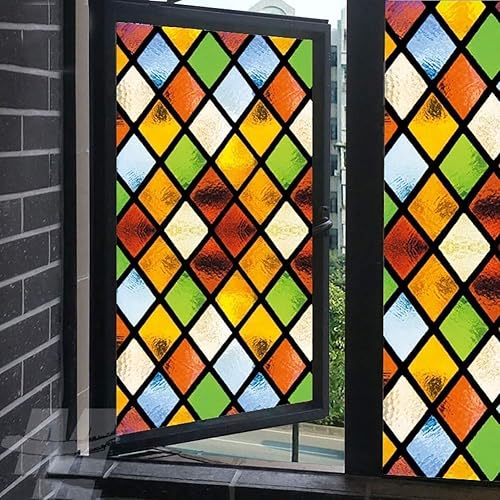 Película de privacidad para ventanas, estilo diamante, vidrio manchado, sin pegamento, adherencia estática, calcomanías decorativas esmeriladas para