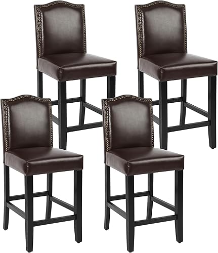 Miniatura 9 de LSSPAID Juego de 2 taburetes de bar tapizados de poliuretano de 24.8 pulgadas, sillas de isla de cocina con respaldo de clavos de bronce y patas de