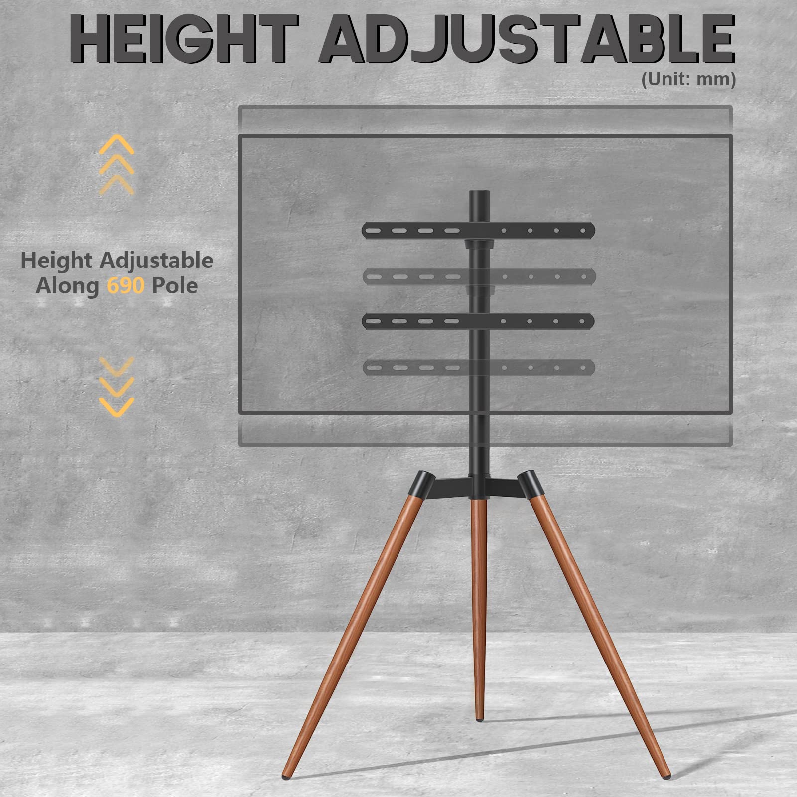 RFIVER Treppiede Supporto TV Cavalletto Tripod da Terra da 32 a 65 Pollici per Televisore da LCD/LED/OLED/QLED/Plasma Girevole 180° e Regolabile in Altezza Max Vesa 400 x 400mm 35kg Marrone