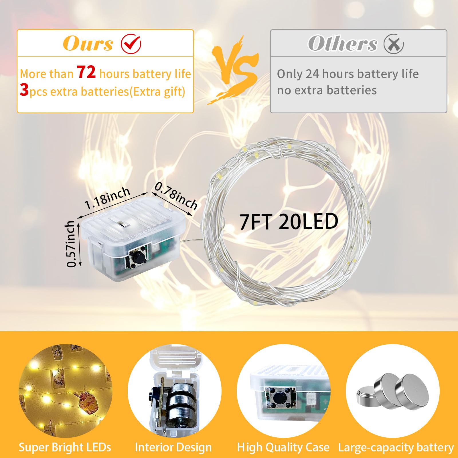 Lichterkette mit 20 LEDs, 3 Modi, batteriebetrieben, wasserdicht, Glühwürmchen, Sternenhimmel, für Einmachglas, Hochzeit, Geburtstag, Party, Tischdekoration, Schlafzimmer, Weihnachten, Warmweiß