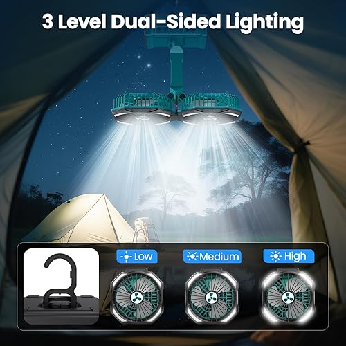 Miniatura 4 de Ventilador recargable portátil de doble cabezal de 20000 mAh, ventilador alimentado por batería, para campamento, inalámbrico, con entrega de aire