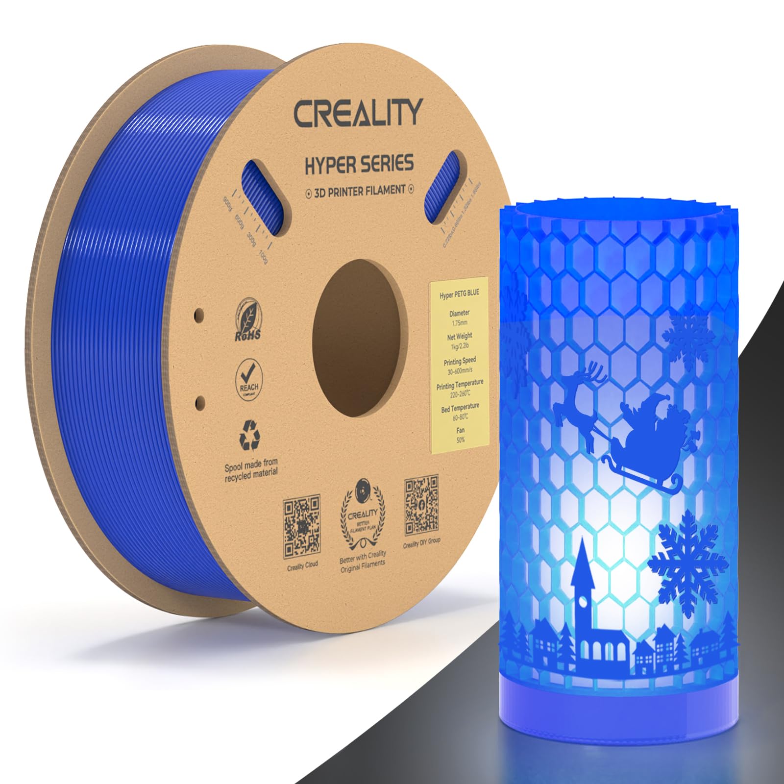 Filamento Creality Hyper PETG, Filamento Blu 1,75 mm Hyper PETG 1KG, Filamento per Stampante 3D PETG Precisione Dimensionale +/- 0,03 mm, Adatto Alla Maggior parte Delle Stampanti 3D