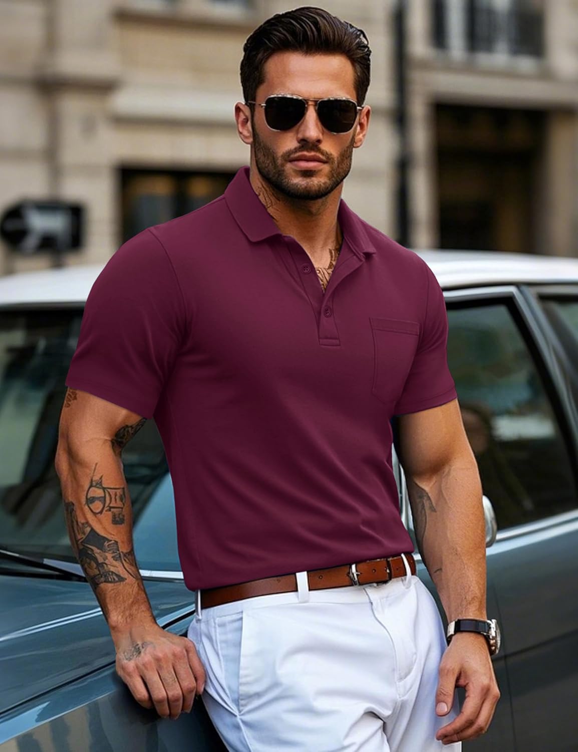 MAGCOMSEN Mens Polo Shirts Short Sleeve Cotton Pique Golf Shirts with Pocket Casual Performance Moisture Wicking Polos - Image 3