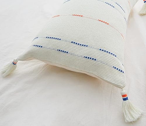 Miniatura 4 de Juego de 2 fundas de almohada decorativas de estilo bohemio lumbar para cama, dormitorio, fundas de cojín de algodón neutro suave (12 x 20 pulgadas,