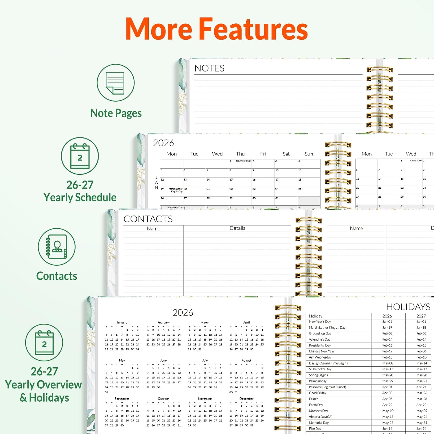 SUNEE Monthly Planner 2026-2027 - 18 Months Calendar Planner from Jul 2026 to Dec 2027, 7"x10" Yearly Planner with Tabs, Spiral Binding, Organizer for School Office Home, Greenery image 5