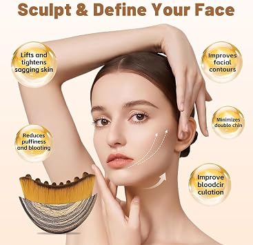 2 Pack Lymphatic Contour Face Brush Set with Wooden Face Sculpting Tool, Dry Brushing Facial Brush and Lymphatic Drainage Massager for Skin Tightening and Contouring