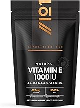 Vitamin E 1000IU D-Alpha Tocopherol – 100% Natural Vitamin E – 90 Vegan Capsules – Highly Absorbable – 3 Month Supply – Protects Cells from Oxidative Stress – by Alpha01