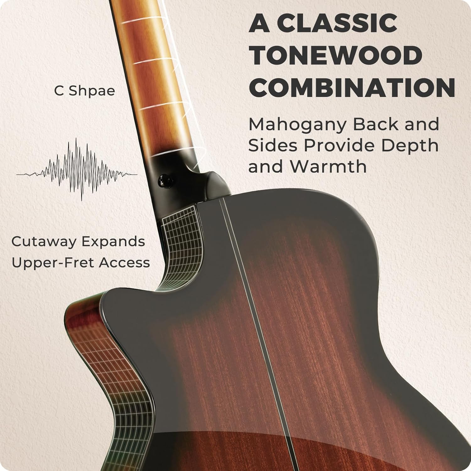 41" Acoustic Guitar Kit for Beginner: 4/4 Full Size Cutaway Acustica Guitarra Bundle for Adult with Gig Bag, Tuner, Strap, Strings, Picks, Capo, FF60, Sunburst
