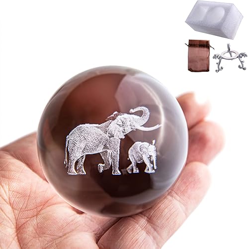 Miniatura 7 de HDCRYSTALGIFTS Figura de cristal de elefante láser 3D de 2.362 in de bola de cristal pisapapeles decoración de arte para el hogar manualidades