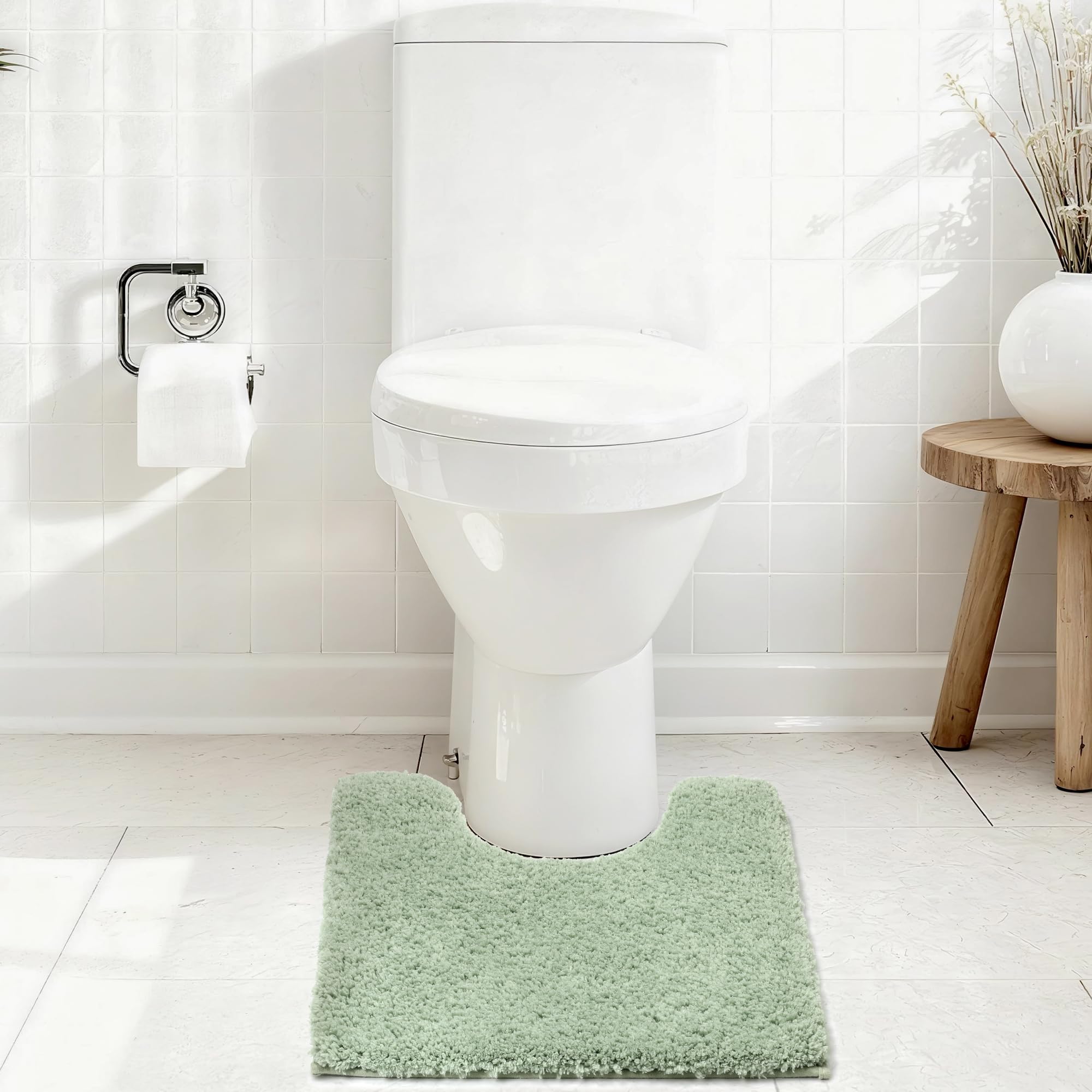 Baahrnom Toilet Mat 50x50 cm Non Slip Pedestal Mat Machine Washable Toilet Rug for Bathroom Floor, Sage Green, 50 x 50 cm (U-Shape) - Image 5