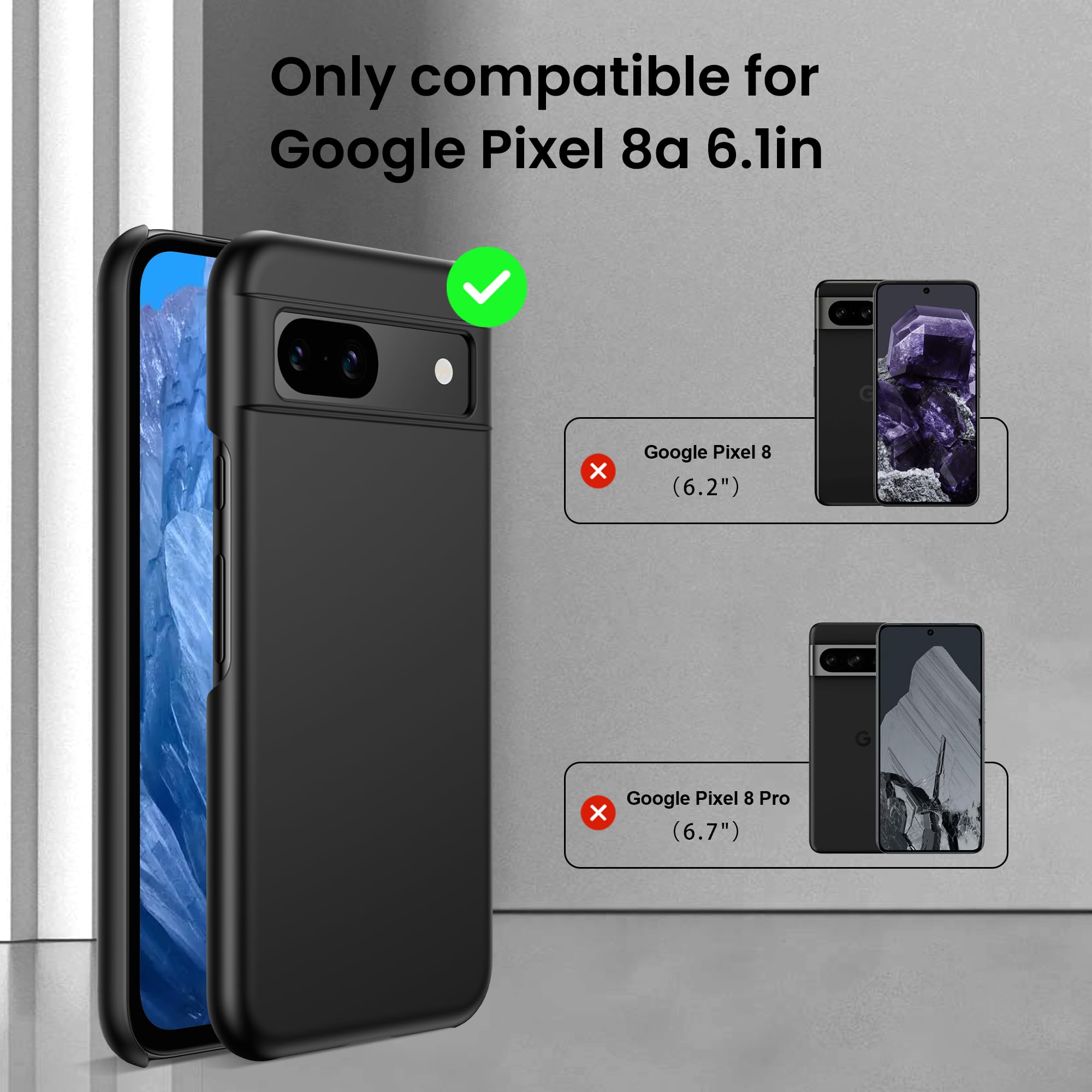 Natiiozie Ultra-Dünne Handyhülle Für Google Pixel 8a – Mit 2 Schutzfolien | Matt-Schwarz | Kratzfest & Leicht