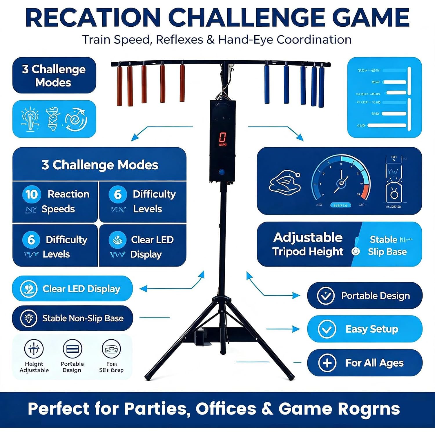 Juego De Atrapar Palos para Desarrollar La Coordinación Mano-Ojo, Máquina Recreativa con Luces Y Sonido, 3 Modos De Desafío, 10 Niveles De Velocidad, 6 Niveles De Dificultad, Ideal para Fiestas Y