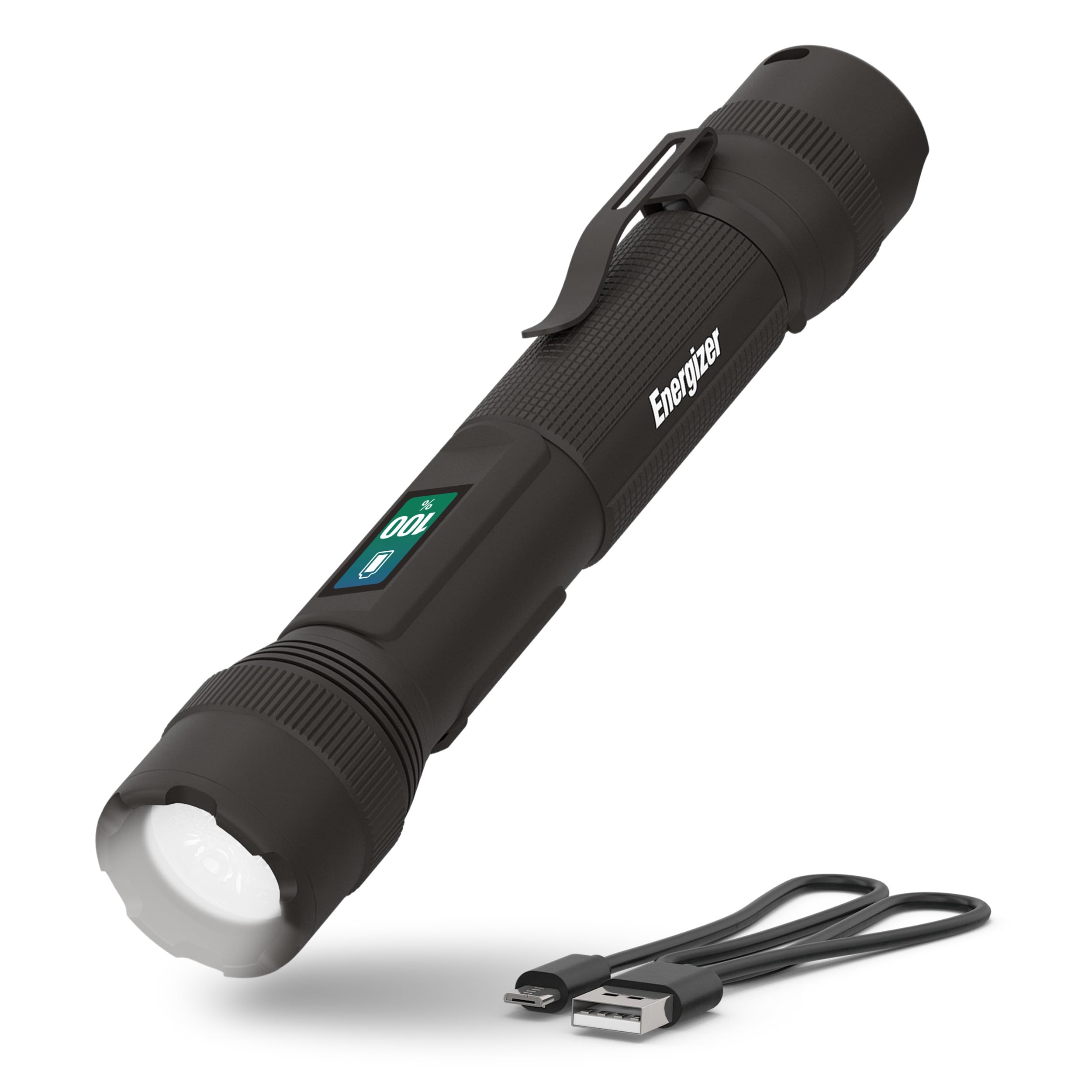 Energizer X1000 Rechargeable LED Flashlight with Power Indicator, Super Bright Flashlight, IPX4 Water Resistant, Rugged Light for Outdoors, Emergencies