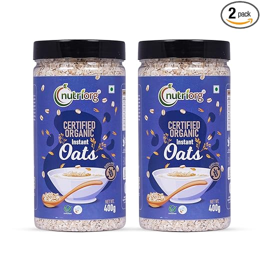 Nutriorg Organic Instant Oats 800g (Pack of 2 * 400g) | Gluten Free | USDA Organic| Oats for Weight Loss | Protein Rich
