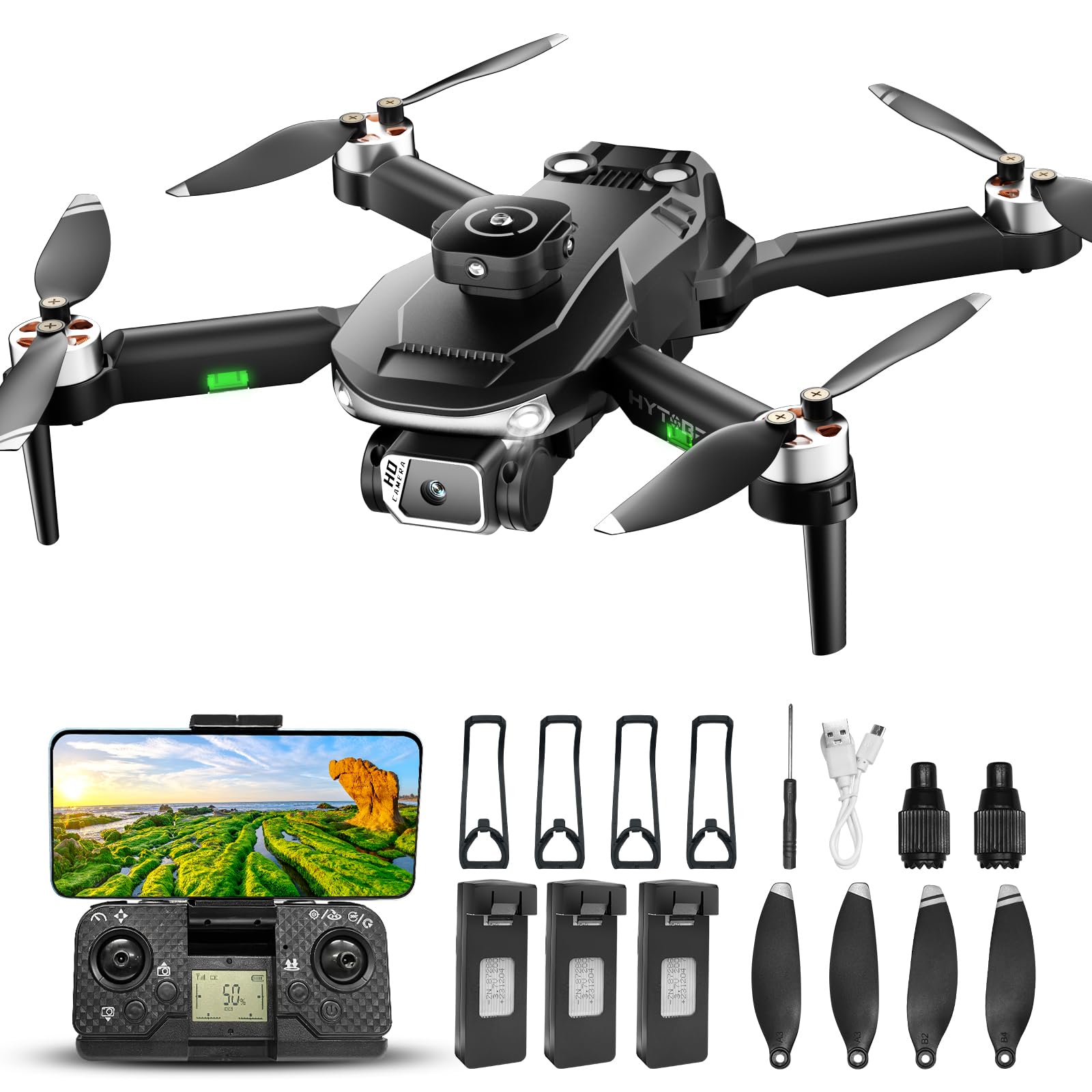 HYTOBP S165 Drohne mit 1080P Kamera für Erwachsene & Anfänger,40 Minuten Flugzeit (3 Akkus), 5G WiFi Echtzeitübertragung, Faltbarer Quadcopter mit One-Key Start