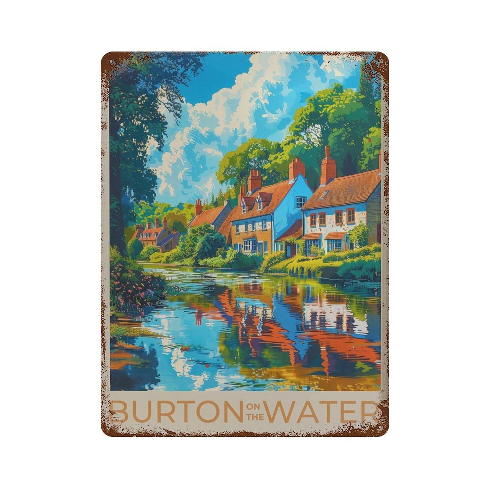 xiaoxiaoshen Burton on The Water England Travel Cotswolds Wall Decor Art Metal Tin Poster Modern Home Decor Art Home Bar Shop Decorations Vintage Sign 40x30cm