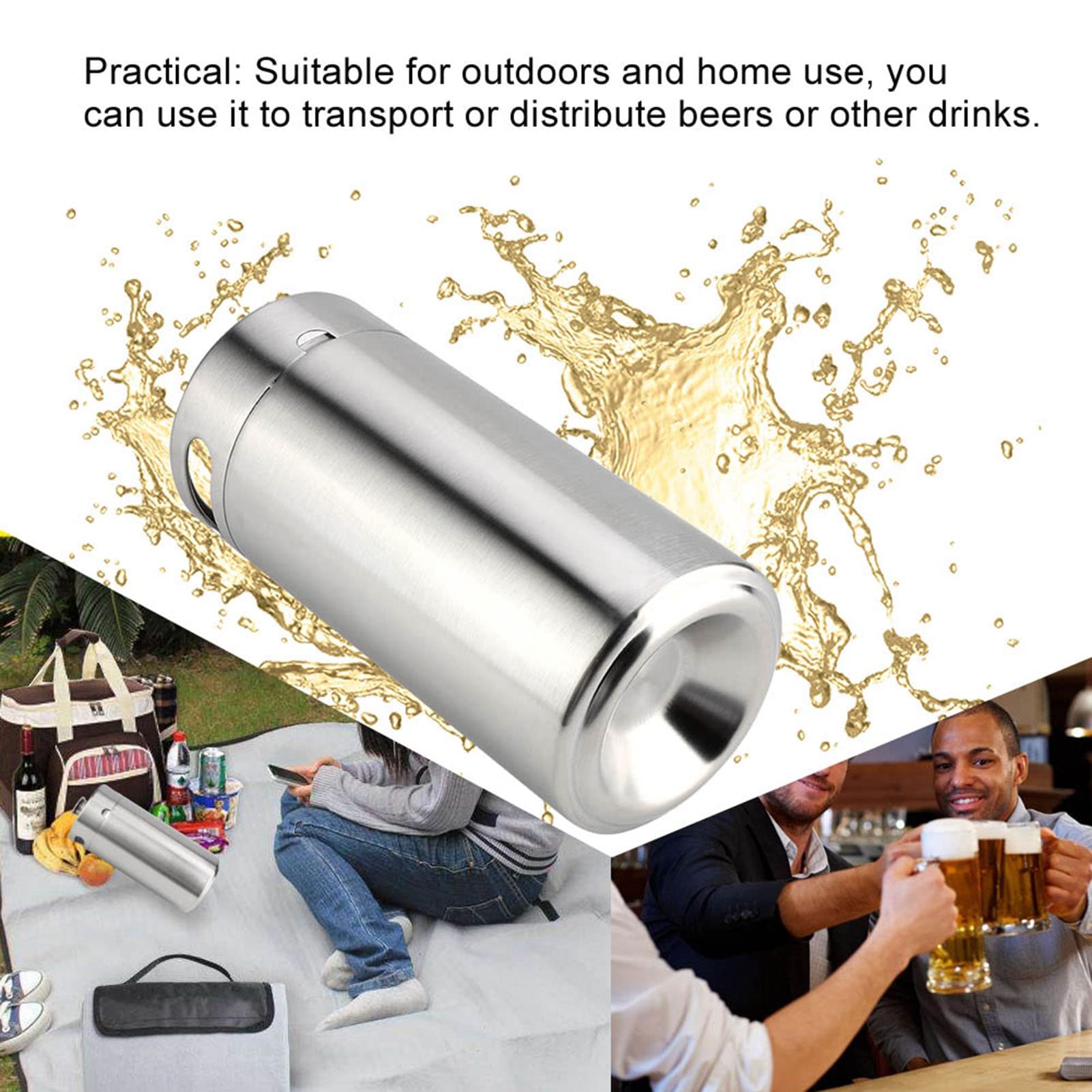 Birra in acciaio inossidabile da 4 litri con coperchio a spirale Fusto per birra fatto in casa resistente alla ruggine per birra, vino, cocktail, stoccaggio, mini fusto di