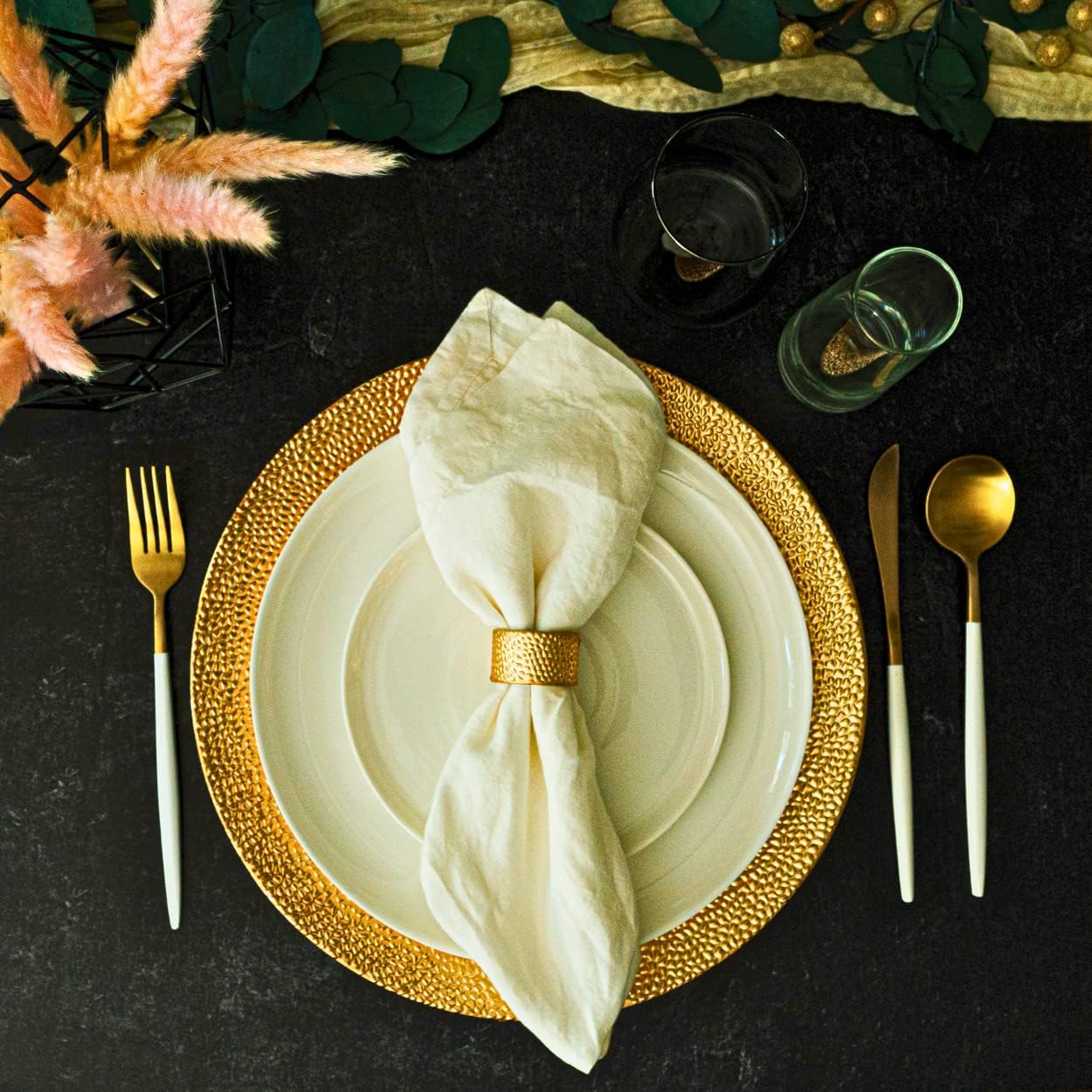  | Rickion Charger Plates and Napkin Rings, Set of 6, Gold Chargers for Dinner Plates – Unique, Elegant, Bubble Plate Chargers & Matching Napkin Rings – Thick, Reusable PP Plastic: Charger Plates