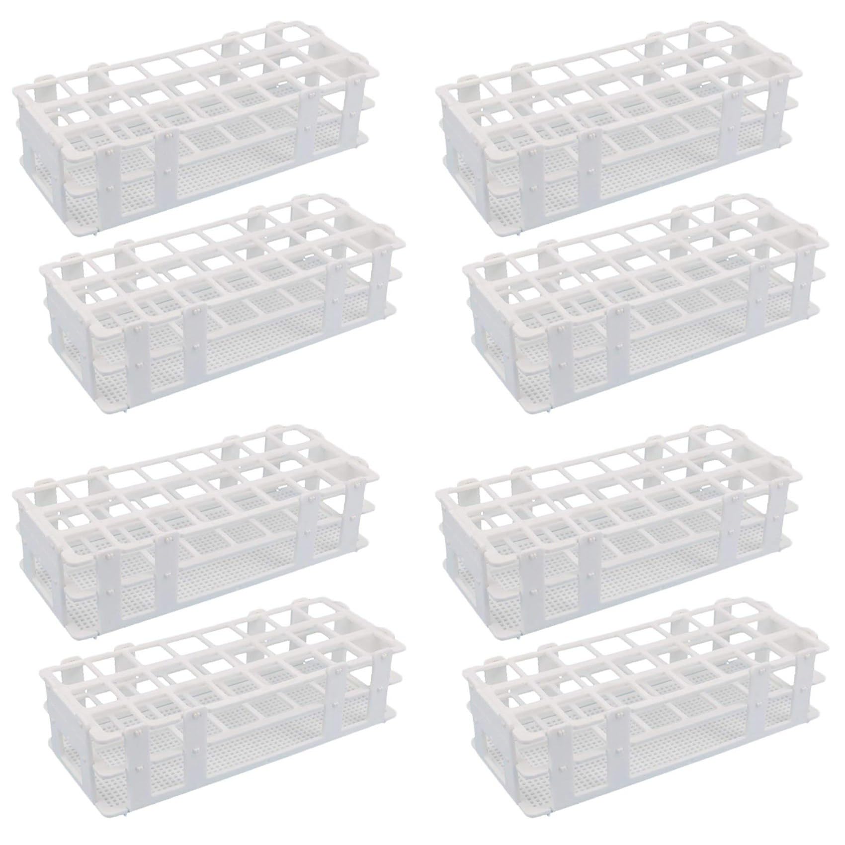 Vjsujehgy 8Pcs Plastic Test Tube Rack 24 Holes Lab Test Tube Rack Holder for 25mm Test Tubes, Detachable, White