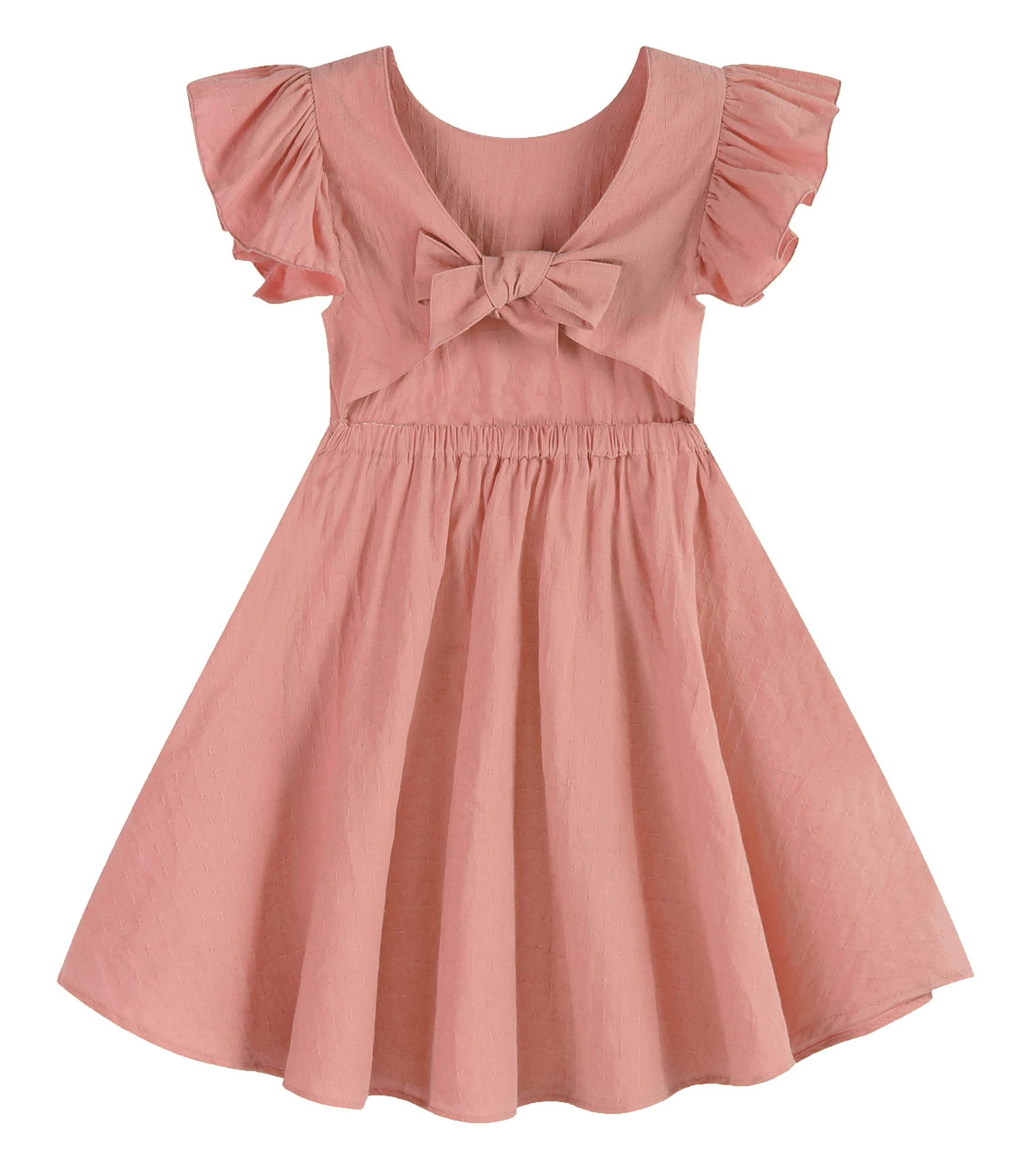 GSVIBK Toddler Girl Cotton Dress Flutter Sleeve Baby Backless Dresses Kids Bowknot Boho Beach Ruffle Sundress