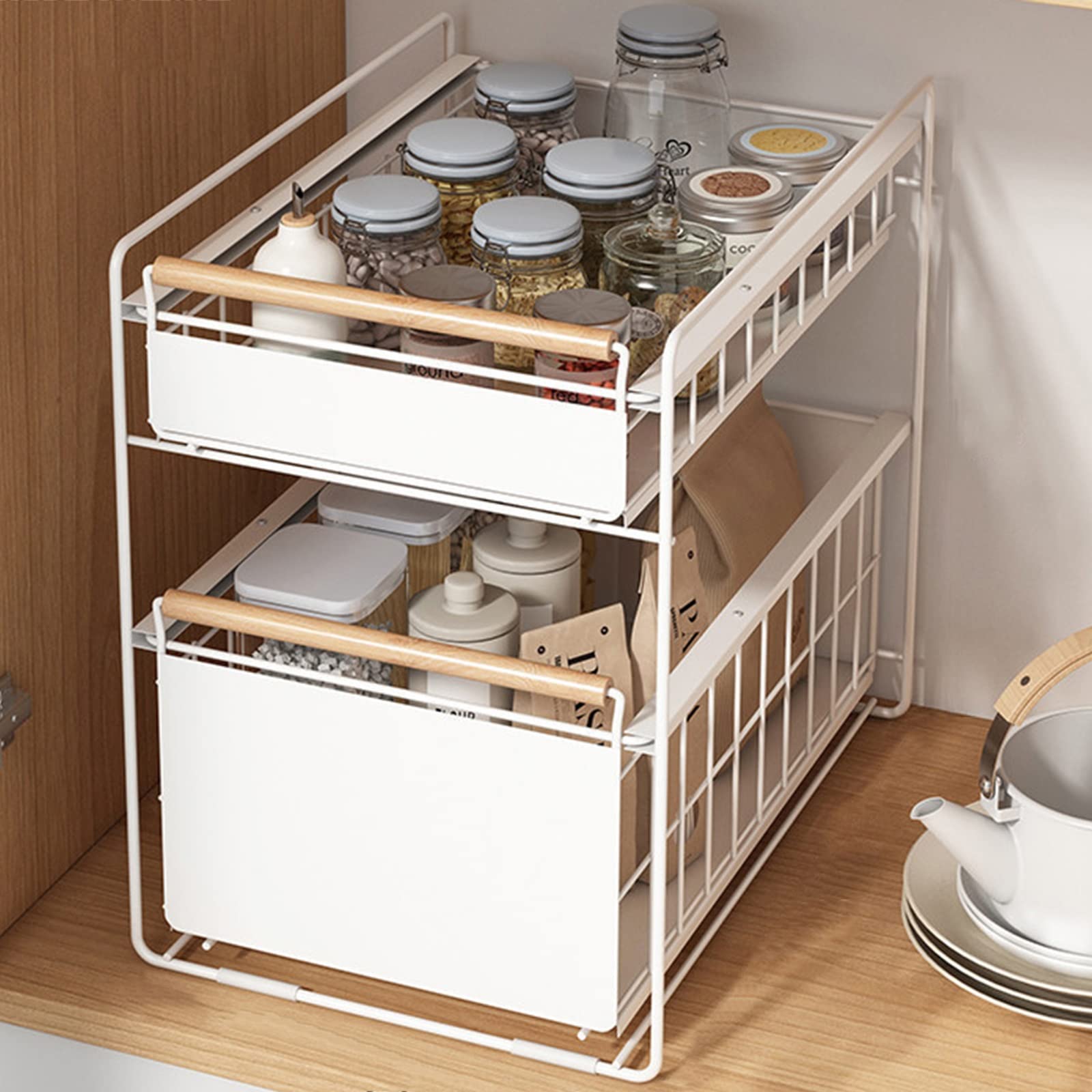 Nizadores para debajo del fregadero para cocina y baño, cesta de almacenamiento multiusos, color negro, 40 x 27 x 39 cm, soluciones de ahorro de espacio, esencial para la cocina, diseño duradero