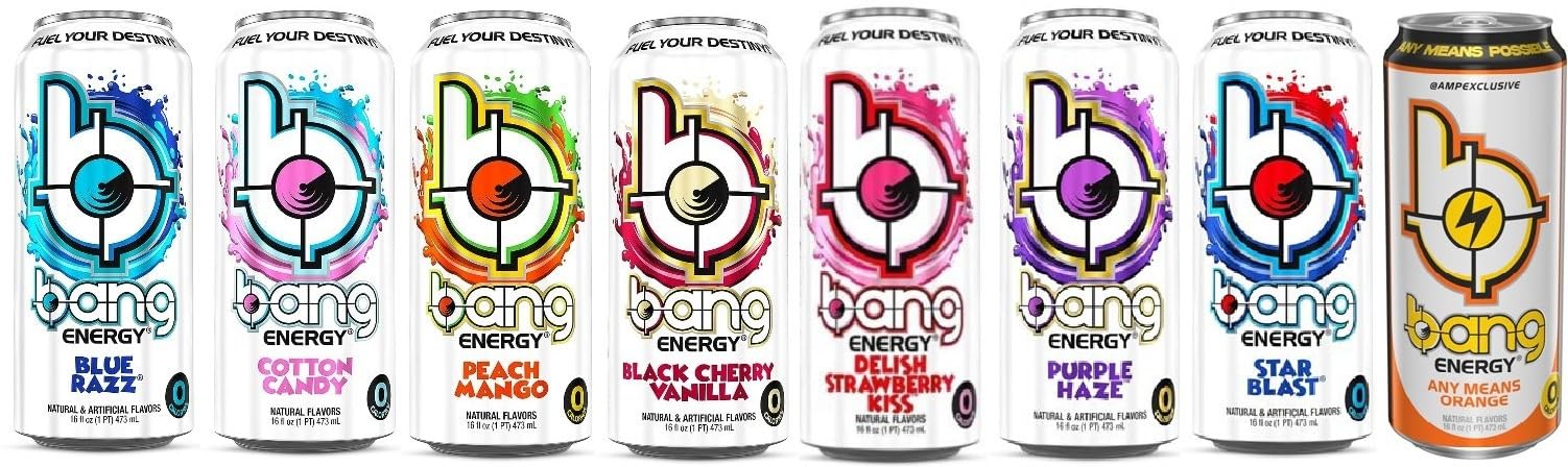 VPX Bang Variety Pack - Bangster Berry, Pina Colada, Purple Guava Pear, Peach Mango, Cotton Candy, Blue Razz, Sour Heads, Rainbow Unicorn
