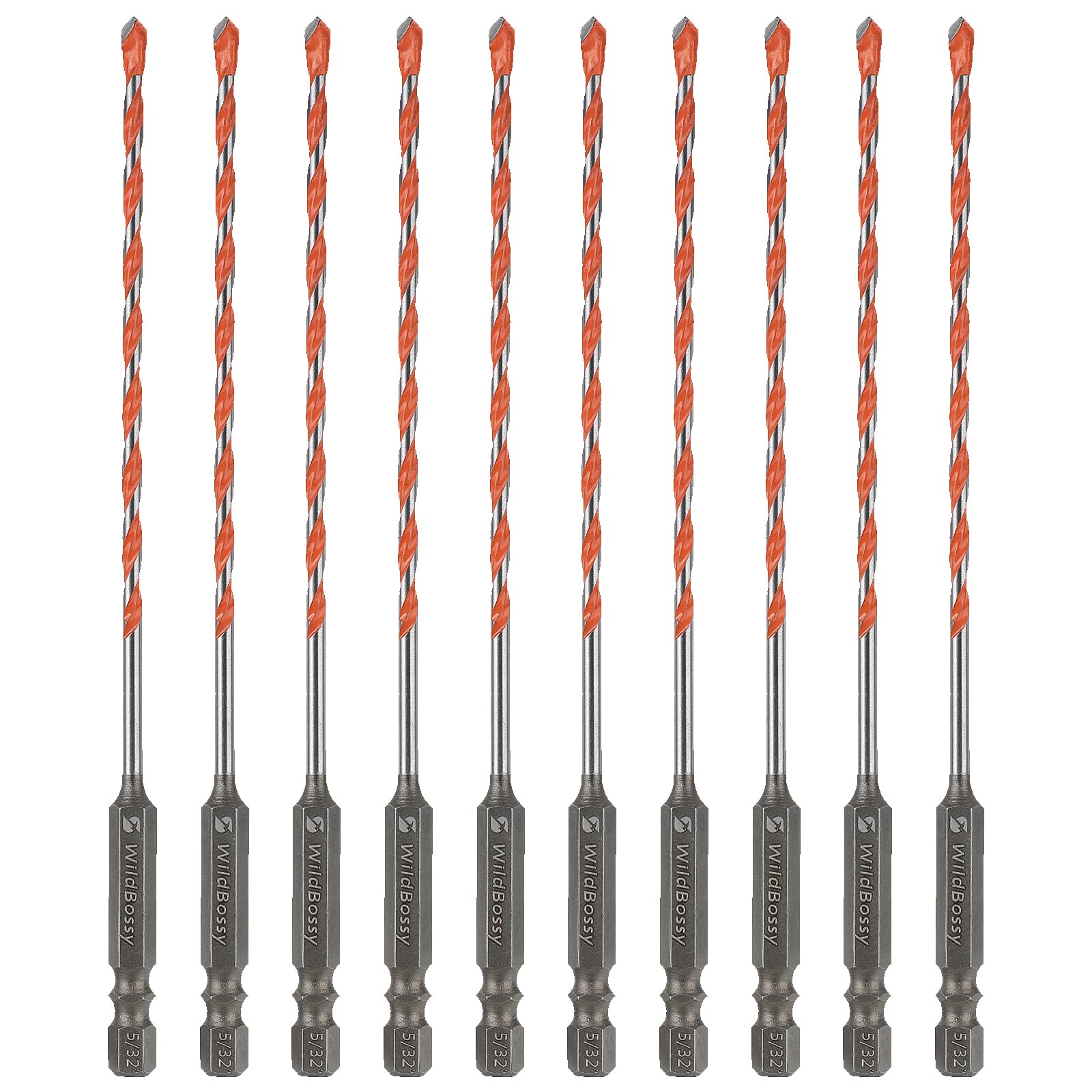 Concrete Drill Bits, 5/32" Hex Shank Masonry Bits, 10PCS | carbide masonry drill bits for concrete, brick, tile, glass, cement and plastic with hex shanks 5/32" Flat-tip Type