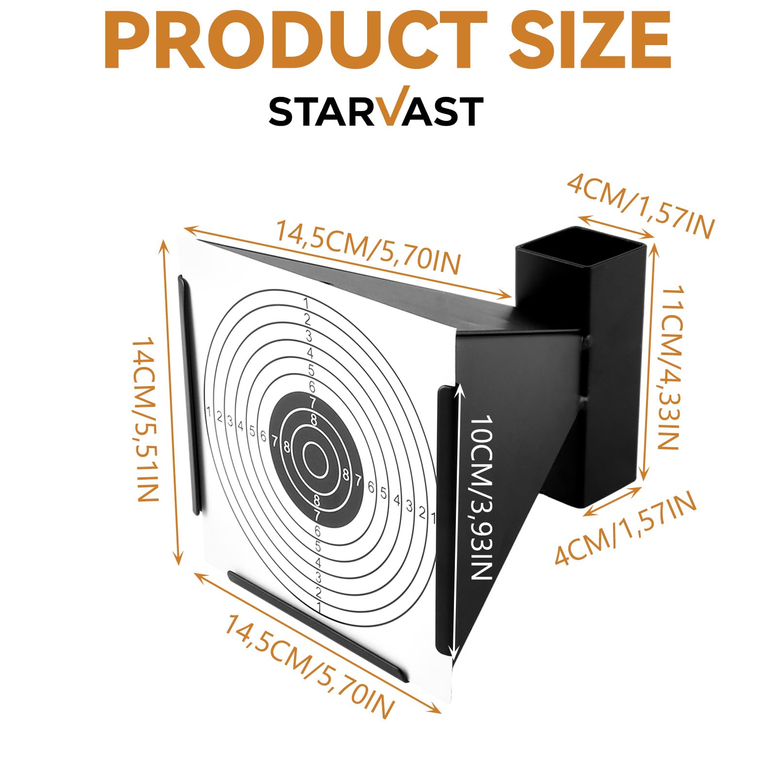 STARVAST Kugelfang 14x14 cm Trichter aus Metall inkl 200 Luftgewehr Zielscheiben für Pistole Luftgewehr Airsoft Target Zielscheibe für Kugelfang14x14cm
