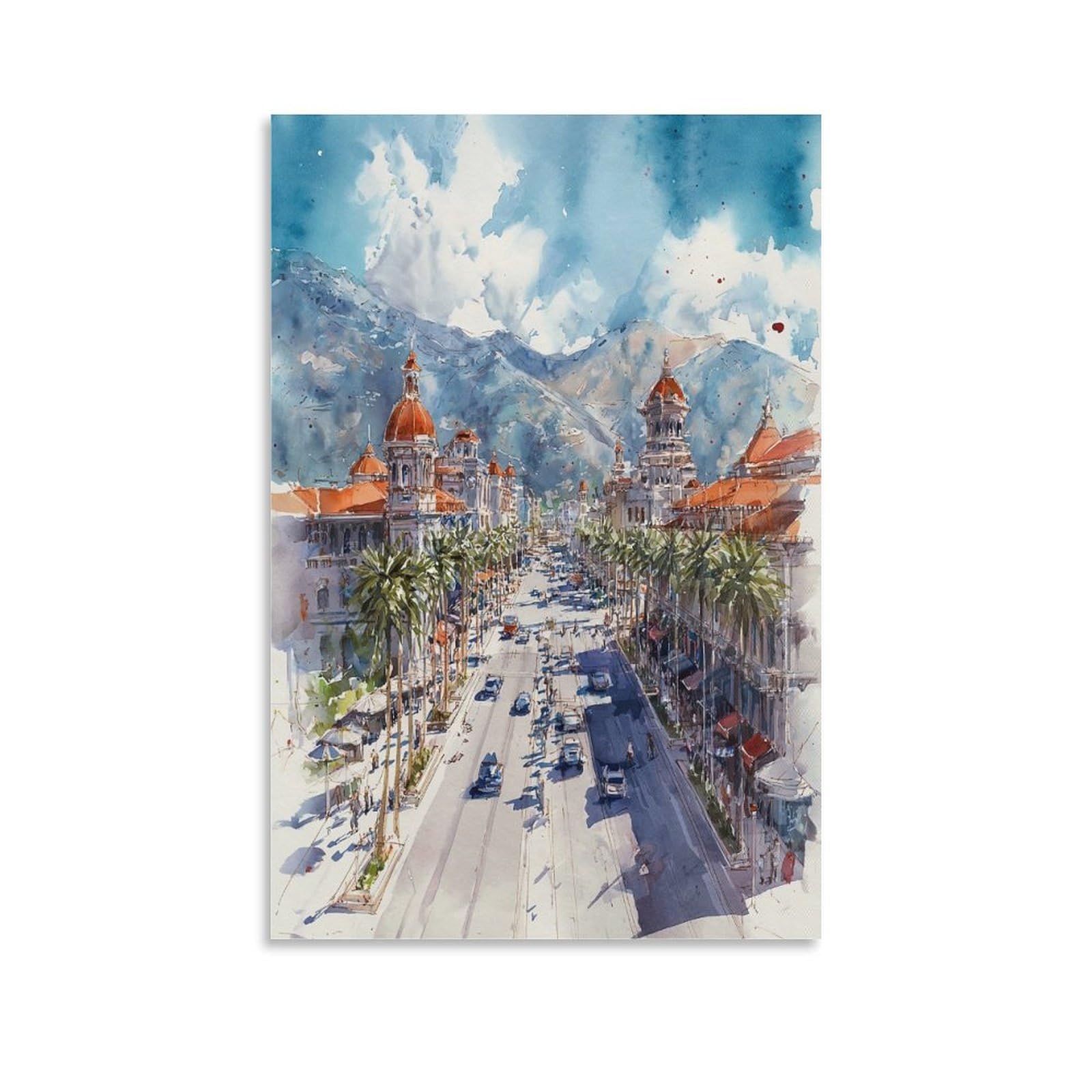 XWYMXZ Las Vegas Street Watercolor 20x30inch(50x75cm) Vintage Travel Poster Watercolor Canvas Art