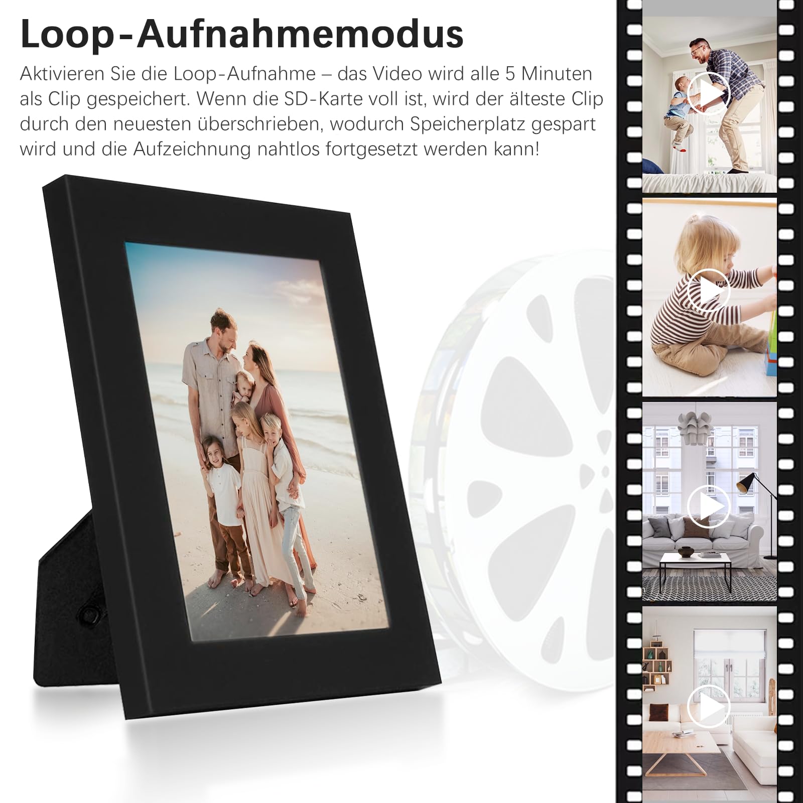 Mini Kamera Bilderrahmen, FHD1080P Überwachungskamera Innen