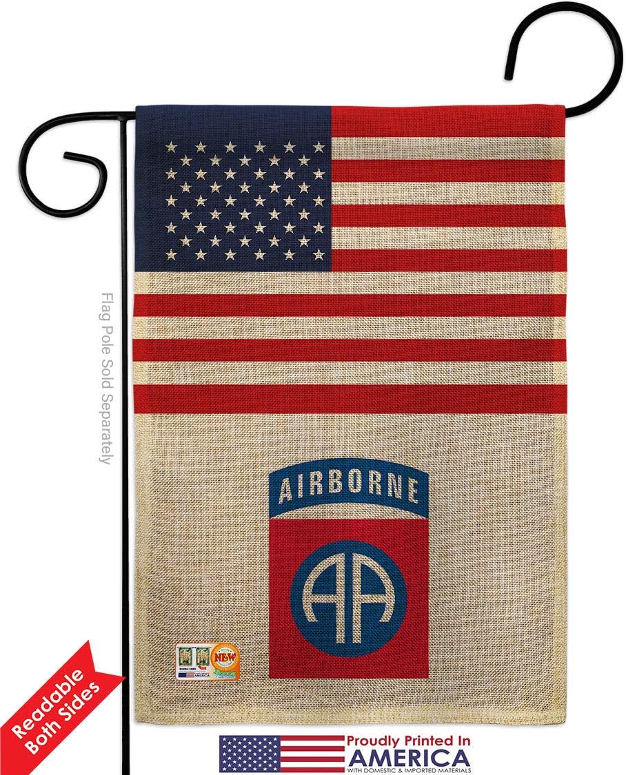 US 82nd. Airborne Burlap Garden Flag Set Wall Holder Armed Forces Rangers United State American Military Veteran Retire Official Small Gift Yard House Banner Double-Sided Made In USA 13 X 18.5