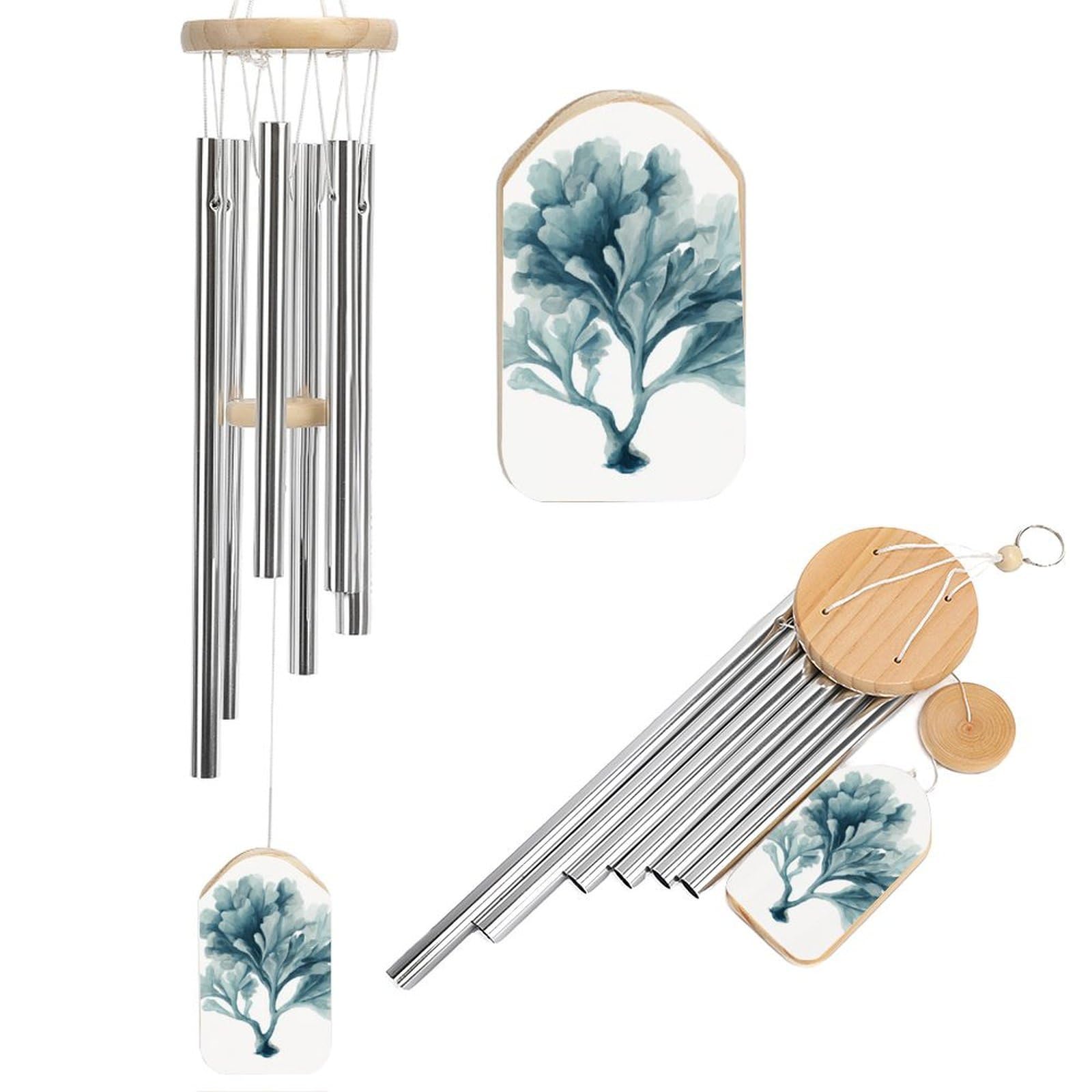 Watercolor A Light Blue Coral Wind Chimes Memorial Deep Tone Windchime with 6 Aluminum Tubes Outdoor Backyard Garden Decoration