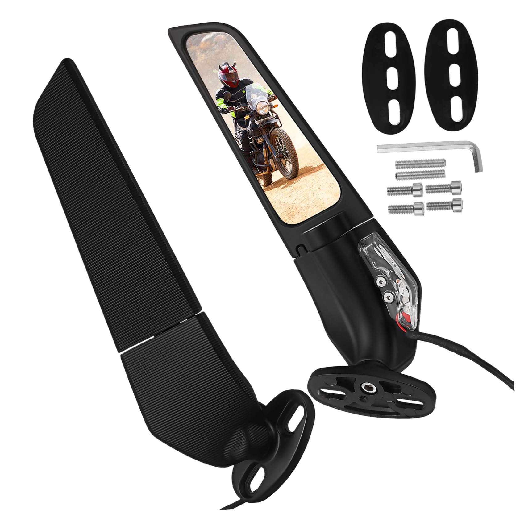 Specchietti per Moto con Frecce, Specchietti Laterali Neri per Motocicletta, Ampia Superficie e Lega di Alluminio Abs,