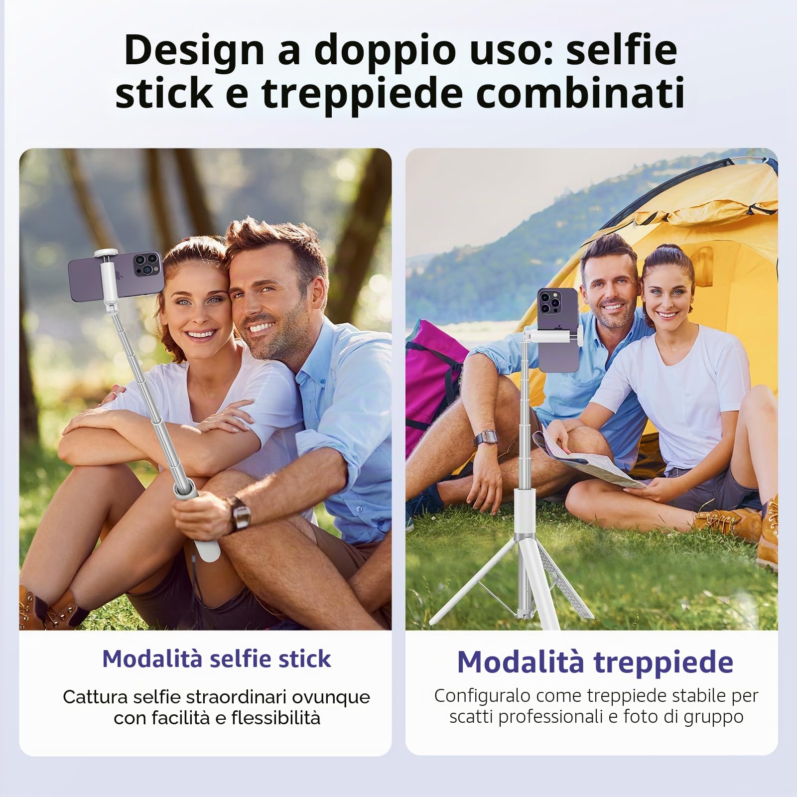 ATUMTEK Bastone Selfie Tripode 174cm, Selfie Stick Alluminio con Telecomando Bluetooth Ricaricabile, Compatibile con Smartphone iPhone e Android, Perfetto per Viaggi, Vlog, Video e Foto, Bianco