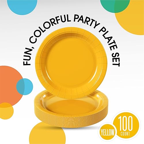 Miniatura 2 de Exquisite Party Solids - Platos desechables de papel amarillo de 7 pulgadas, para fiestas, 100 unidades, resistentes, 350 GSM, suministros de