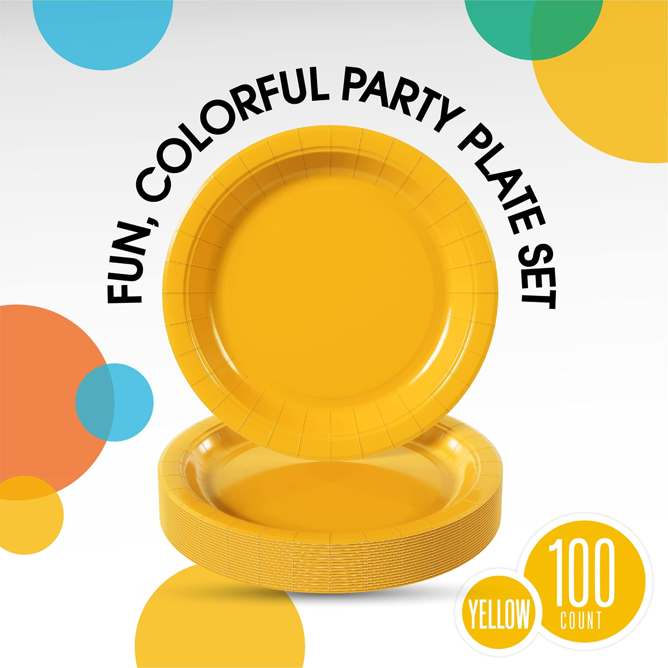 Exquisite Party Solids - Platos de papel amarillos resistentes de 7 pulgadas para fiestas, 100 unidades, 350 g/m², suministros de cumpleaños