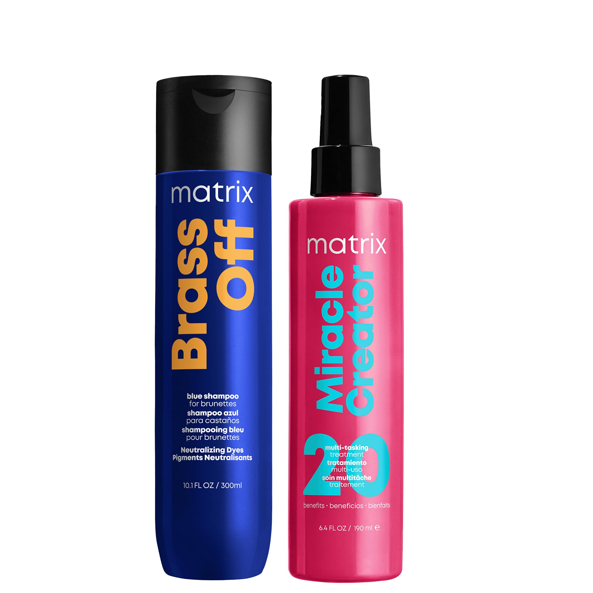Matrix, Total Results, Brass Off, Blue Toning Shampoo 300ml and Miracle Creator Multi Tasking Hair Treatment Leave-In Conditioner 200ml, for Lightened Brunette Hair Duo