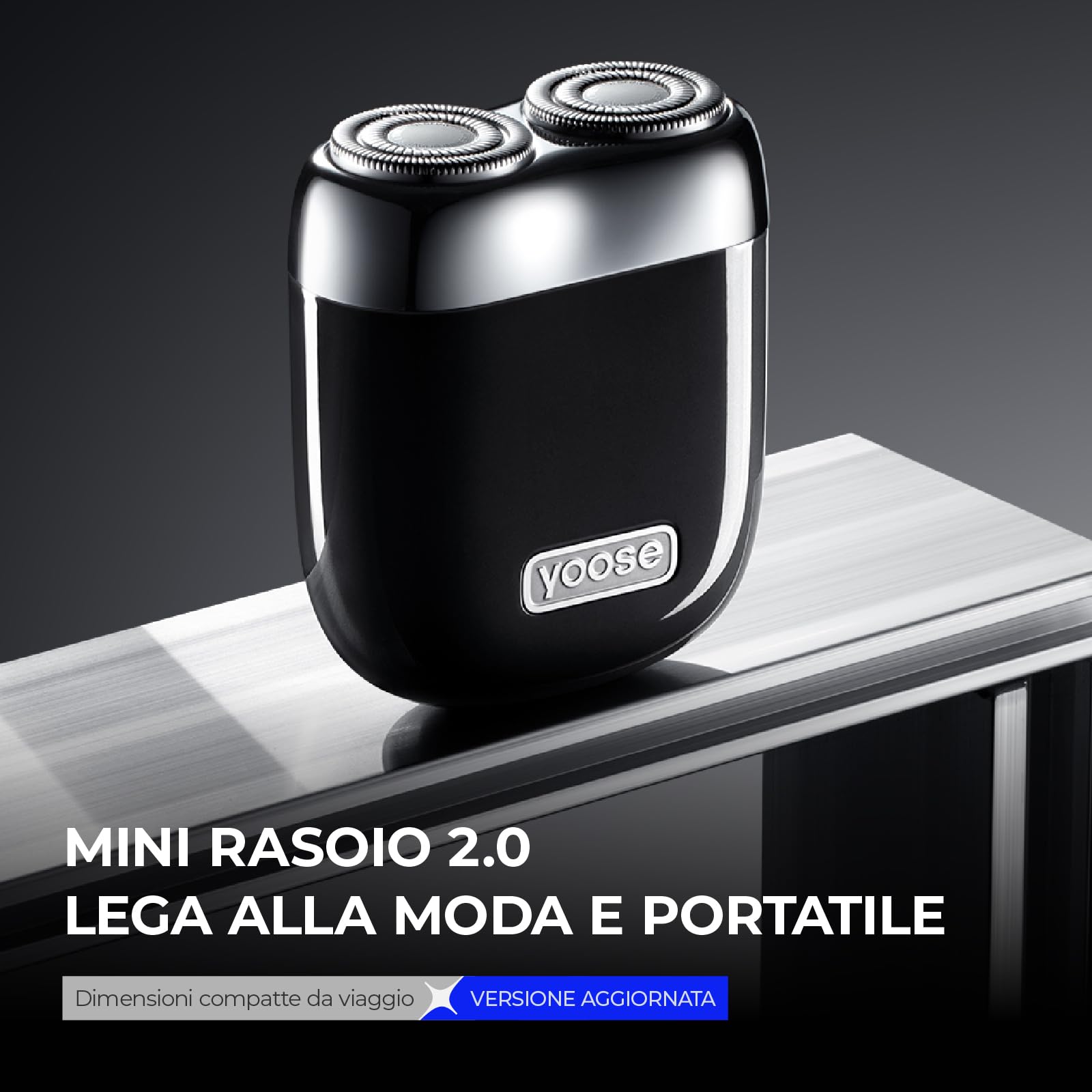 yoose Rasoio Elettrico, Rasoio Elettrico Uomo in Metallo, IPX7 Impermeabile con Ricarica USB-C & Lame Magnetiche - Facile da Pulire - Per Viaggi, Outdoor, Lavoro e Auto (Nero)