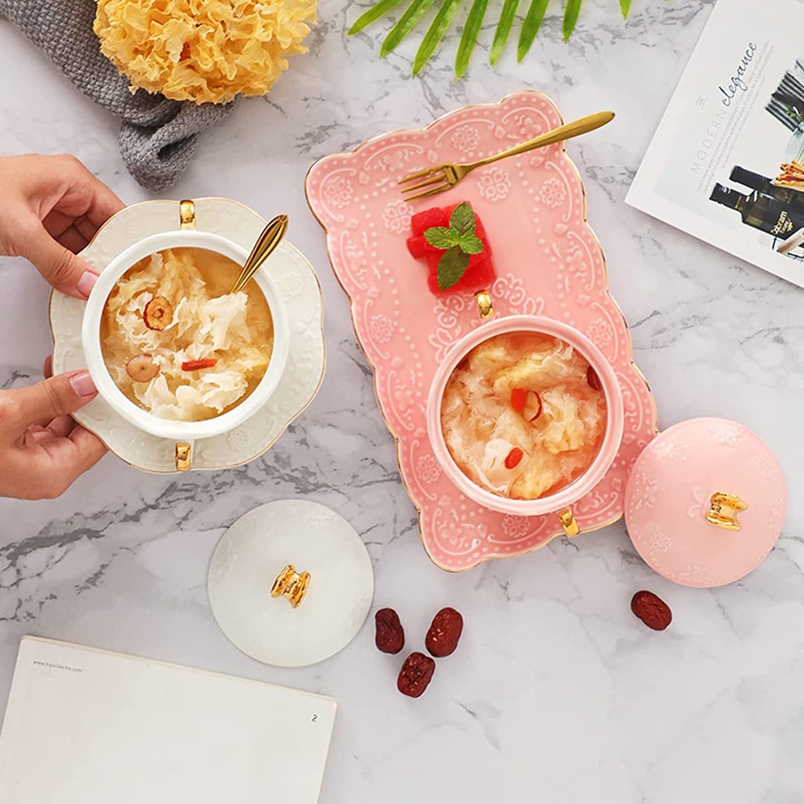 Taza De Café De Cerámica,Tazas De Café De Mamá,Cuenco Binaural De Flor En Relieve De Cerámica De Mariposa Dorada Con Tapa Tazón De Jarabe De Postre Taza De Sopa De Leche De Cereal Desayuno Tazón De Ni