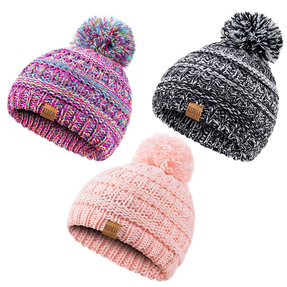 REDESS Baby Kids Winter Warm Hats Infant Toddler Children Pom Pom Beanie Knit Cap Girls Boys