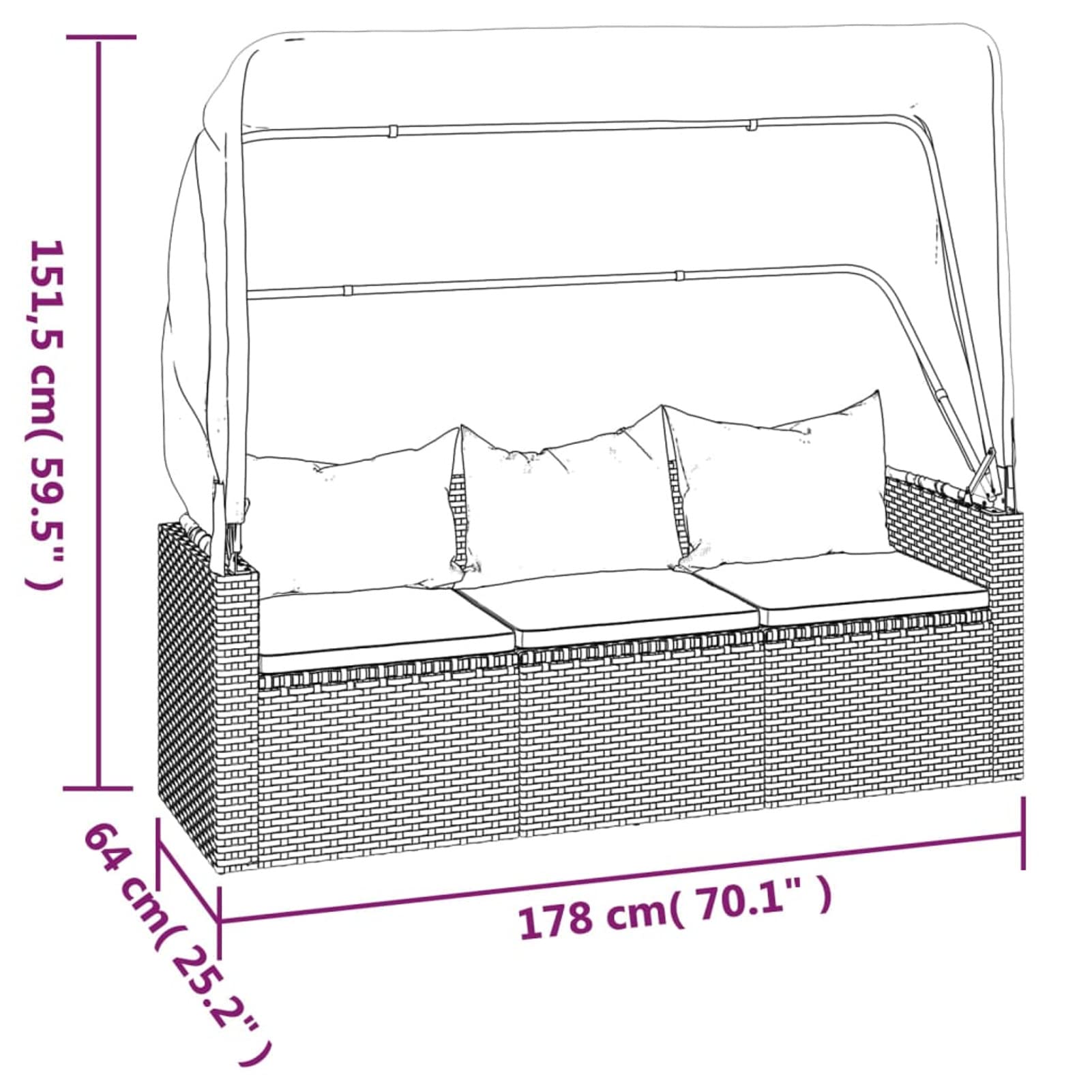 ZEYUAN Divano Giardino 3 Posti Tetto e Poggiapiedi Grigio Polyrattan,Divano da Giardino,Divanetto da Giardino Esterno-362335