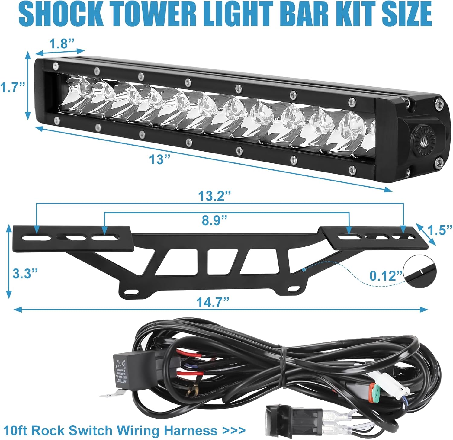 Maverick X3 Shock Tower Light Bar with Mount Bracket and Rocker Switch Wiring Harness Kit Fits for 2017-2025 Can-Am Maverick X3/X3 MAX Accessories, UTV 60W Super Bright 12" LED Light Bar Kit